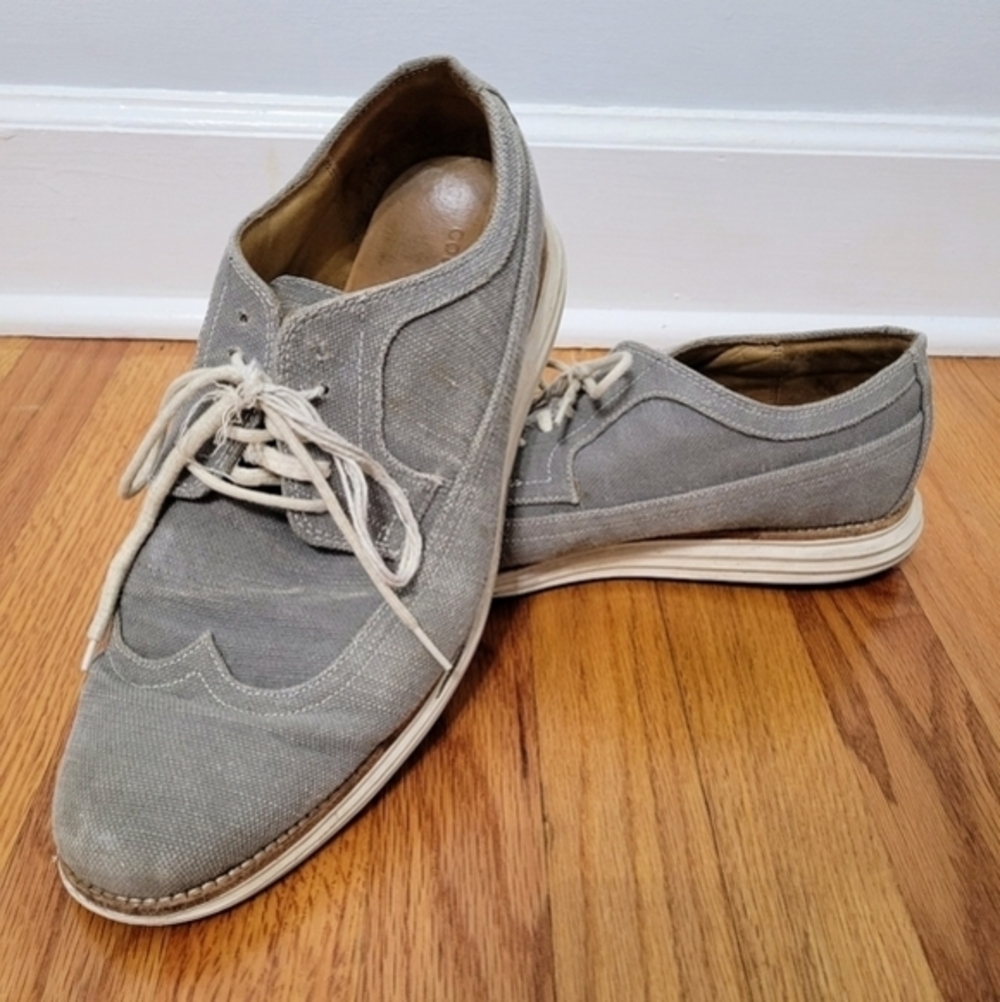 Cole Haan Men's Lunargrand Long Wingtip Oxford‎ in Ironstone Canvas, Size 12